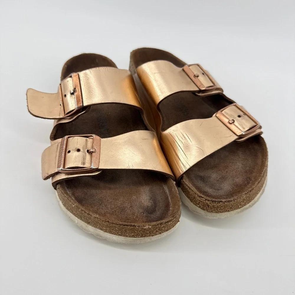 Birkenstock Arizona Metallic Copper Rose Gold Sandals Womens 38 US 7 7.5 Boho